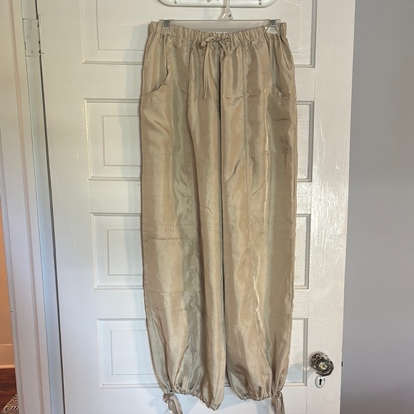 Miss Love Gold/Beige Drawstring Parachute Pants - Picture 1 of 6